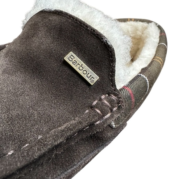 BARBOUR MONTY BROWN SUEDE SHEARLING SLIPPERS SIZE M7 W9 main image 11
